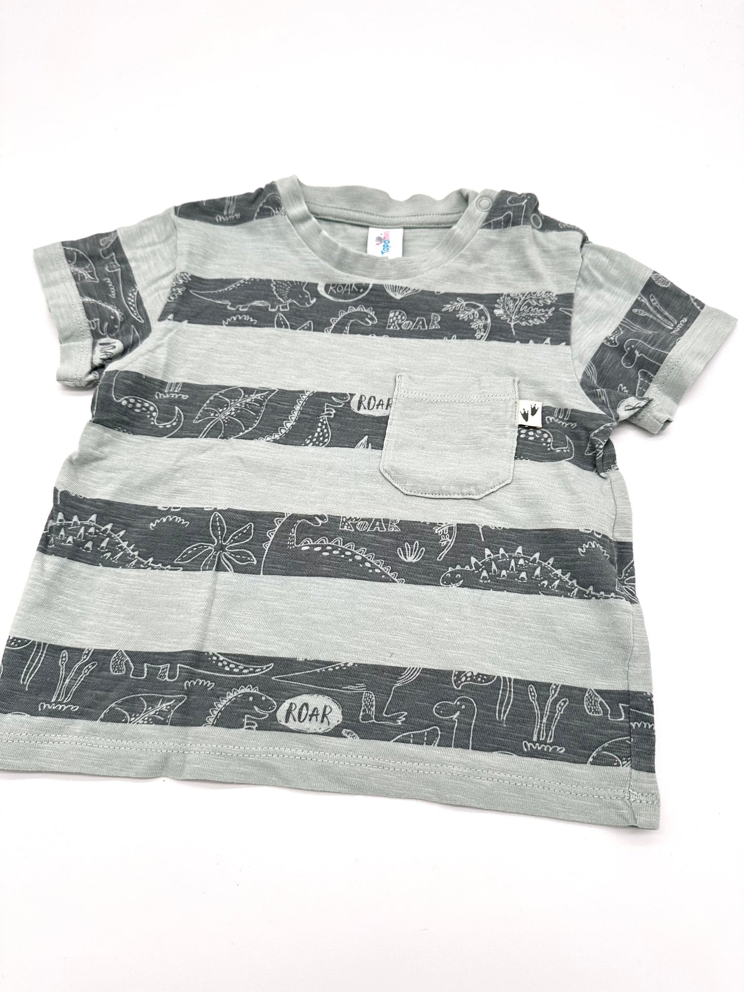 Gestreiftes T-Shirt mit Dinoprint - Gr. 74 (Topomini)